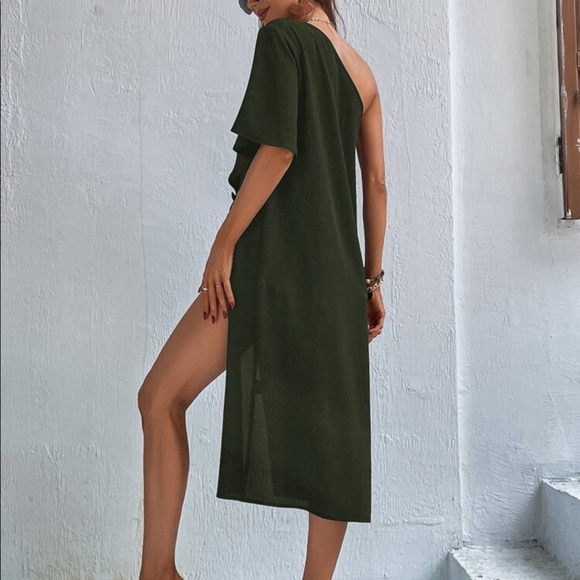 Boho Black Plain One Shoulder Asymmetrical Hem Blouse - Picture 8 of 13